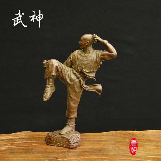 Chinese Old Red Copper Hand Casting Kungfu Buddha Statue Figure Collectable