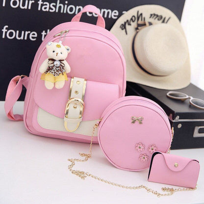 Leather Three Piece Backpack Sets Women Fashion Leather Backpack Card Holder 1PC