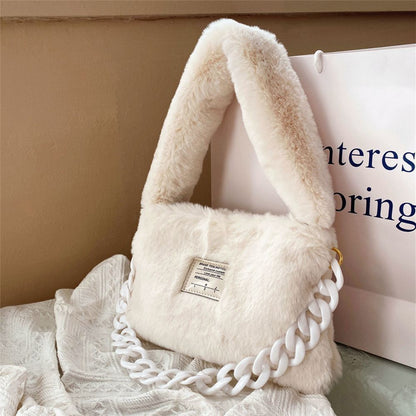 Faux Fur Plush Shoulder Bags Winter Furry Soft Tote Handbags Pink Purple Purse