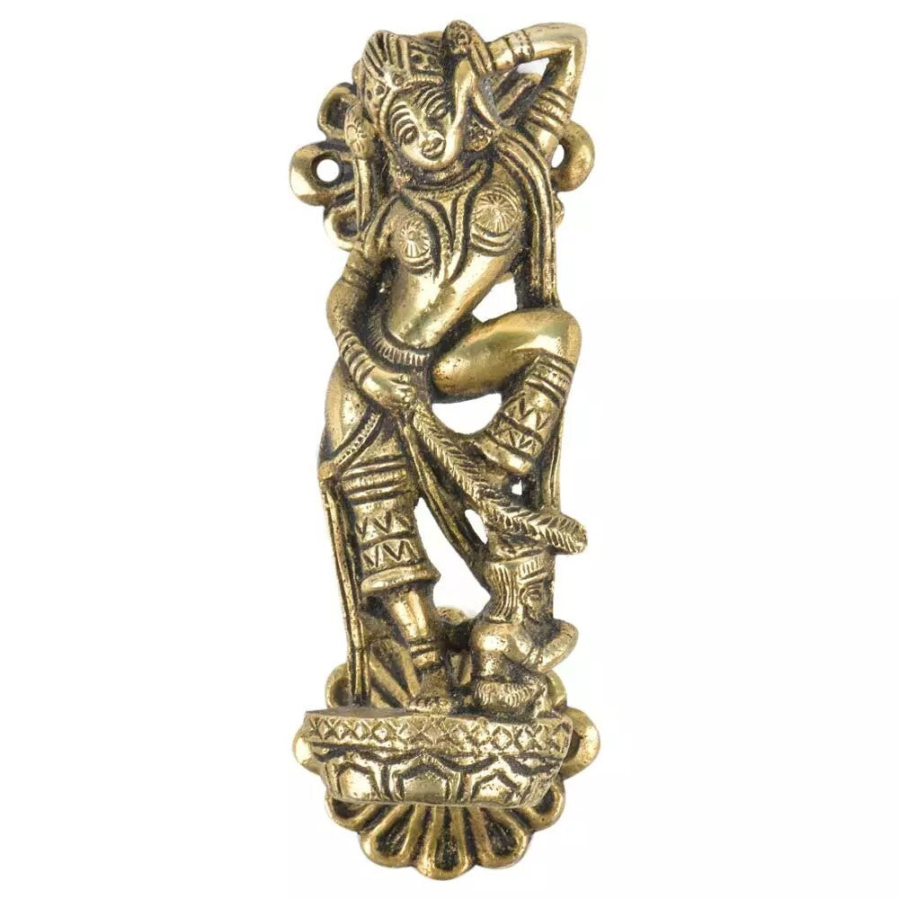 Set of 2 Antique Look Brass Hindu Goddess Statue Carved Door Handle