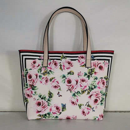Floral Traveling Shoulder Bag Textured Leather Shopper Large Bag Women Handbags