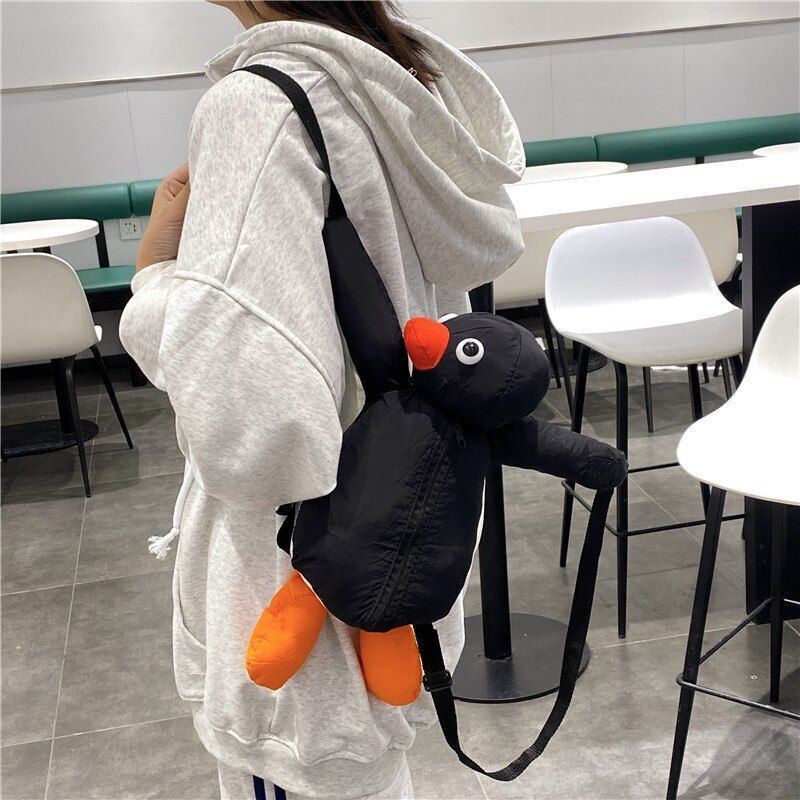 Black Plush Doll Bag Women Cute Funny Backpack Flannel Soft Handle 20L Traveling