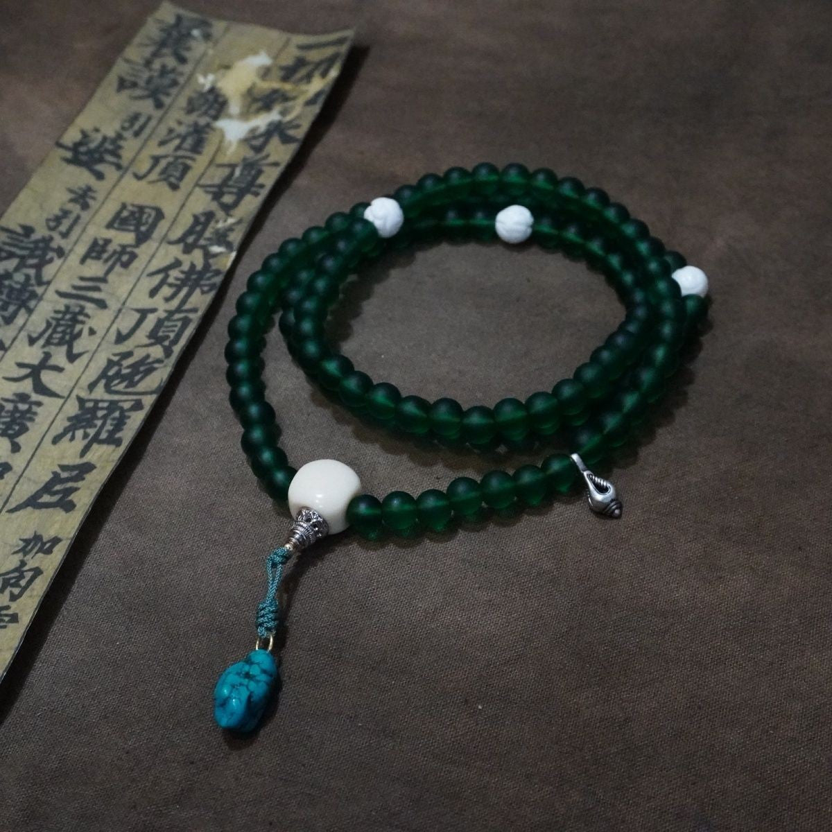 Green Tara Green Glass Mala 8mm 108 Tibetan Buddhist Prayer Beads
