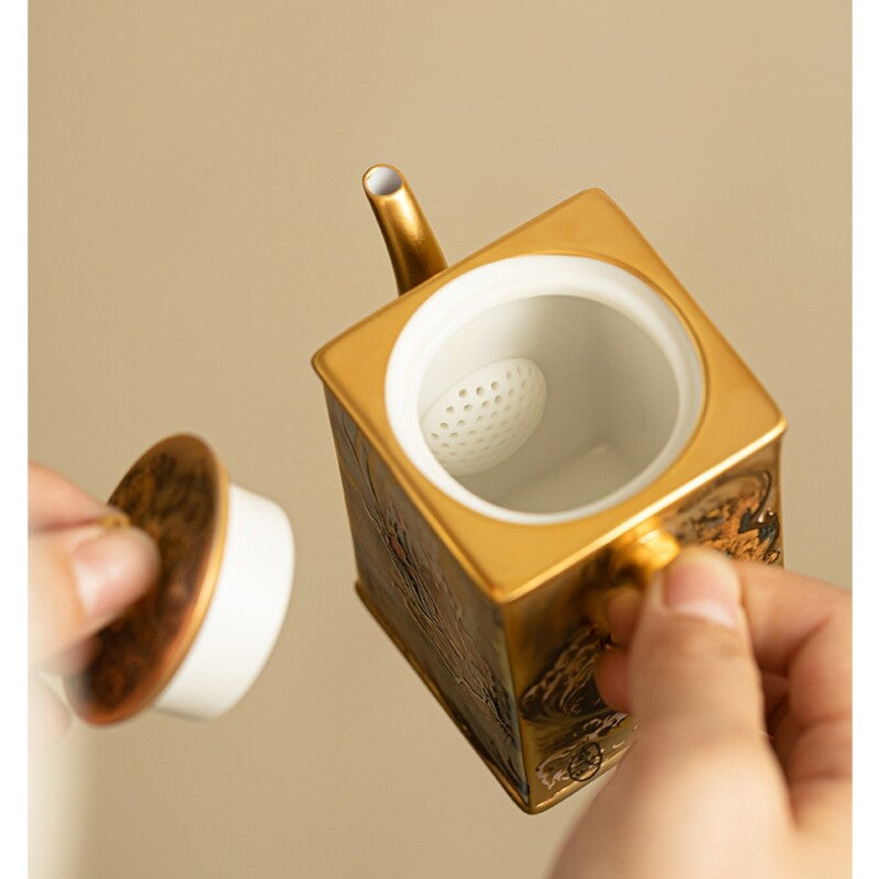 Ceramic Gilding Tea Pot Cup Antique Tea Set Dragon Print Handmade Master Pot New