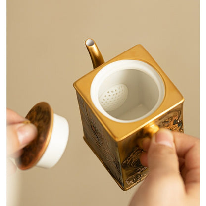 Ceramic Gilding Tea Pot Cup Antique Tea Set Dragon Print Handmade Master Pot New