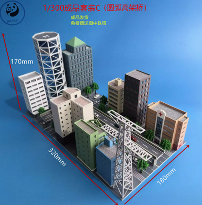 1/300 Scale City Scene Building Viaduct High-Rise Building Model Set Toy Prop