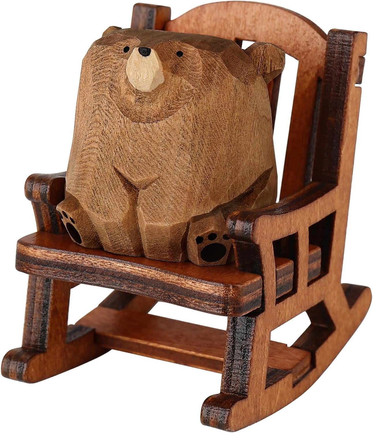 Hand-Carved Cute Bear Figure Wooden Collectibles for Desk Bedroom Decoration