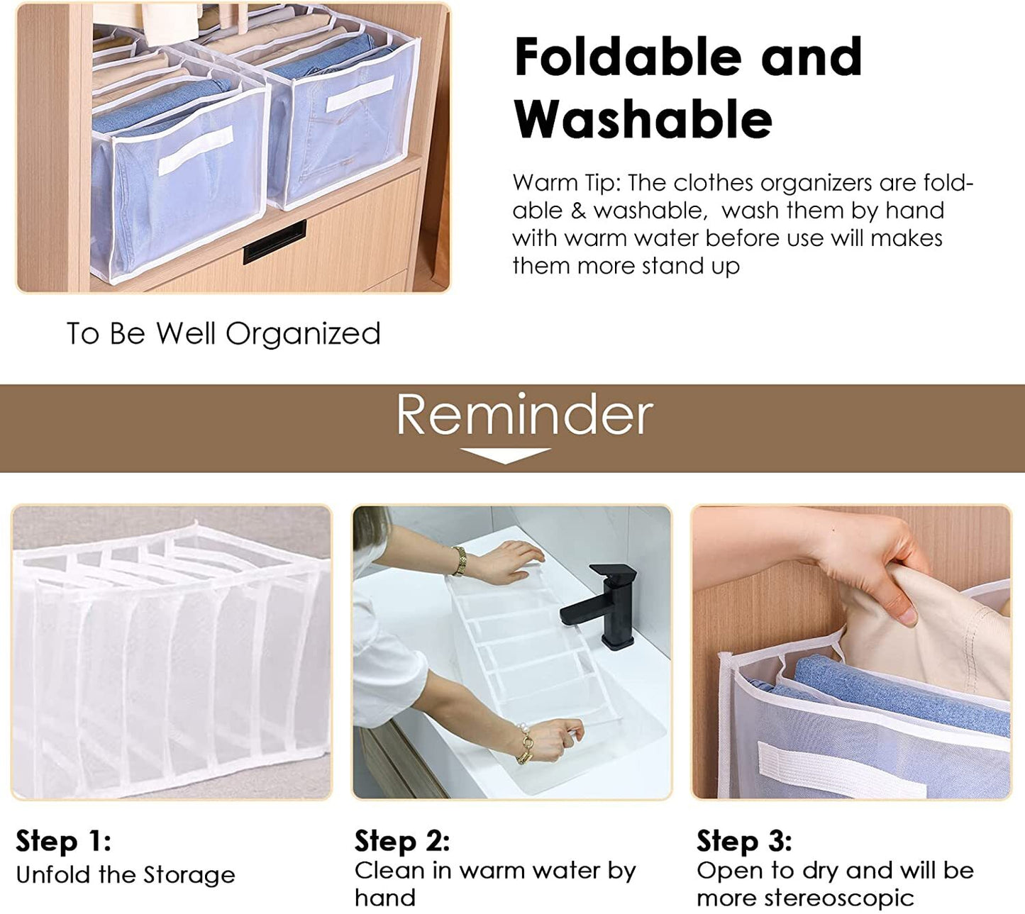 7 Grids Mesh Storage Box Closet Wardrobe Drawer Divider Clothes Organizer