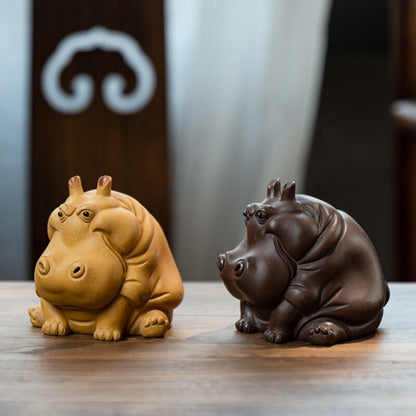 Handmade Tea Pet Yixing Zisha Duan Clay Hippo Wealth Mascot House Warming Gift