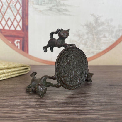 Vintage Three Cats Alloy Teapot Lid Holder Tea Set Ornament Base