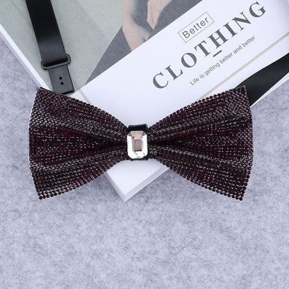 Men Rhinestone Bow Tie Shining Crystal Collar Bowtie Luxury Wedding Banquet Knot