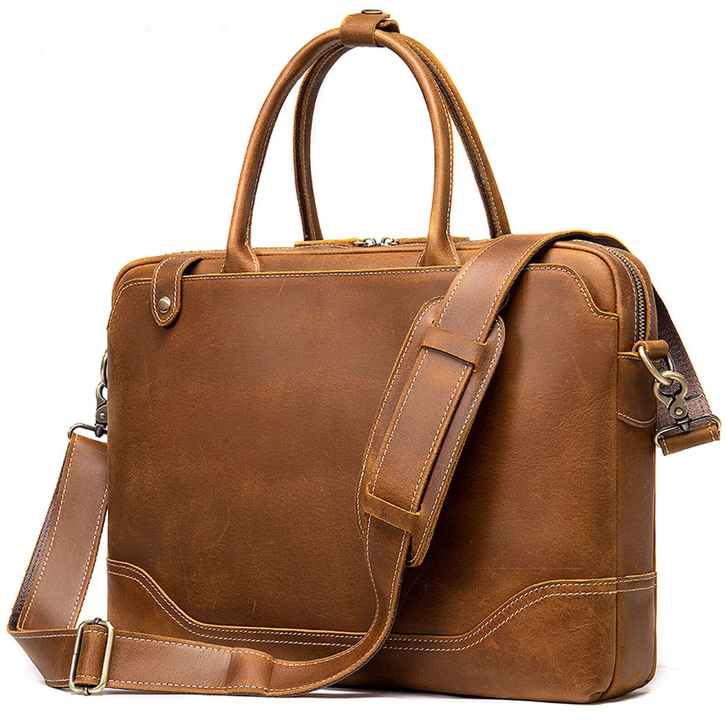 Crazy Horse Leather Men's Business Briefcase 1Cowhide 14" Handbag Shoulder bags