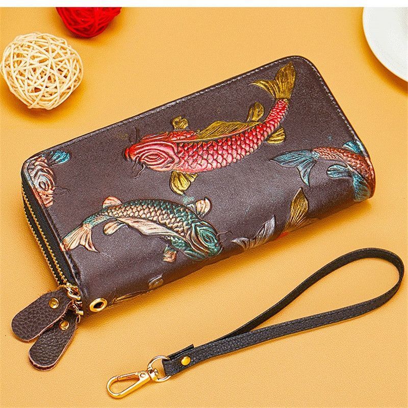 Double Zipper Leather Wallets Purse RFID Large Clutch Money Bags 10*2.5*19.2 CM