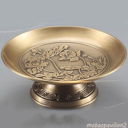 17.5cm Copper Buddha Offering Plate Guanyin Tribute Fruit Plate Home Decor