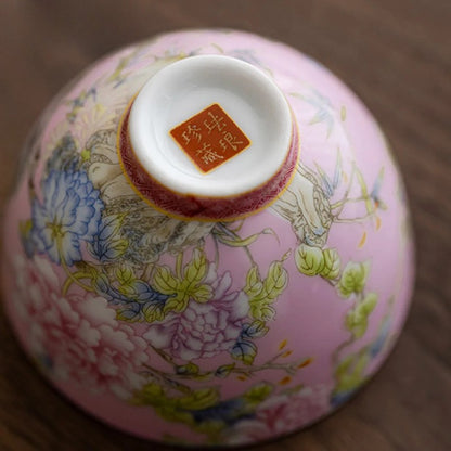 65ml Chinese Enamel Tea Cup Ceramic Peony Master Cup Tea Set Small Tea Bowl