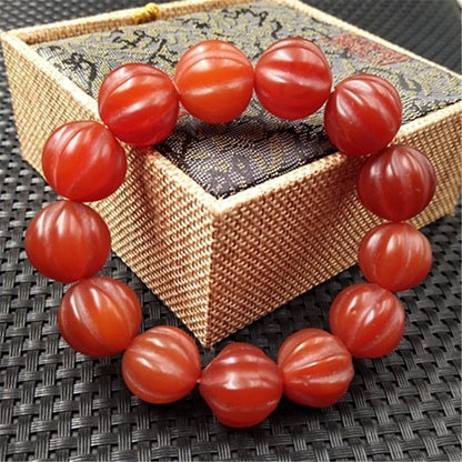 Natural Red Agate Pumpkin Bead Bracelet 16mm Matte Unisex Jewelry
