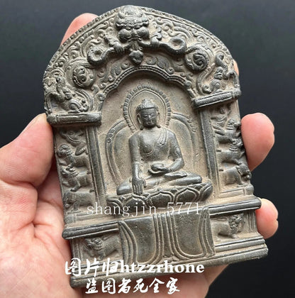 Old Stone Carved Buddha Statue Zen Religious Belief Shrine Home Decor Collection