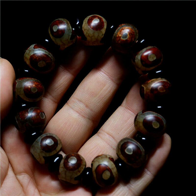 16MM New Tibetan Dzi Beads Mala Buddhist Prayer Bead Elastic Bracelet
