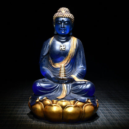 Old Tibet Amitabha Buddha Shakyamuni Statue Chinese Colored Glaze Liu Li Heavy