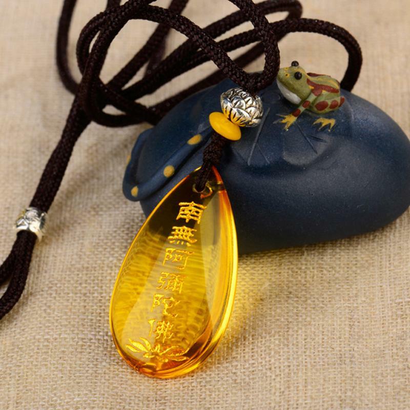 2PCS Namo Amitabha Crystal Pendant Tibetan Buddhist Amulet Feng Shui Necklace