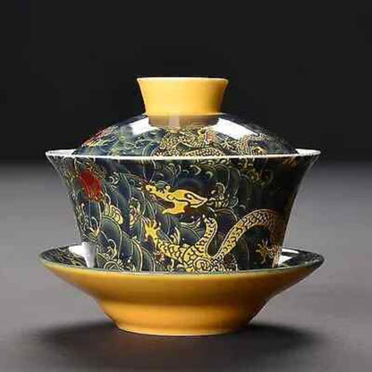 Longjing Ceramic Sancai Gaiwan, Master Tea Cup, Retro Chinese Style