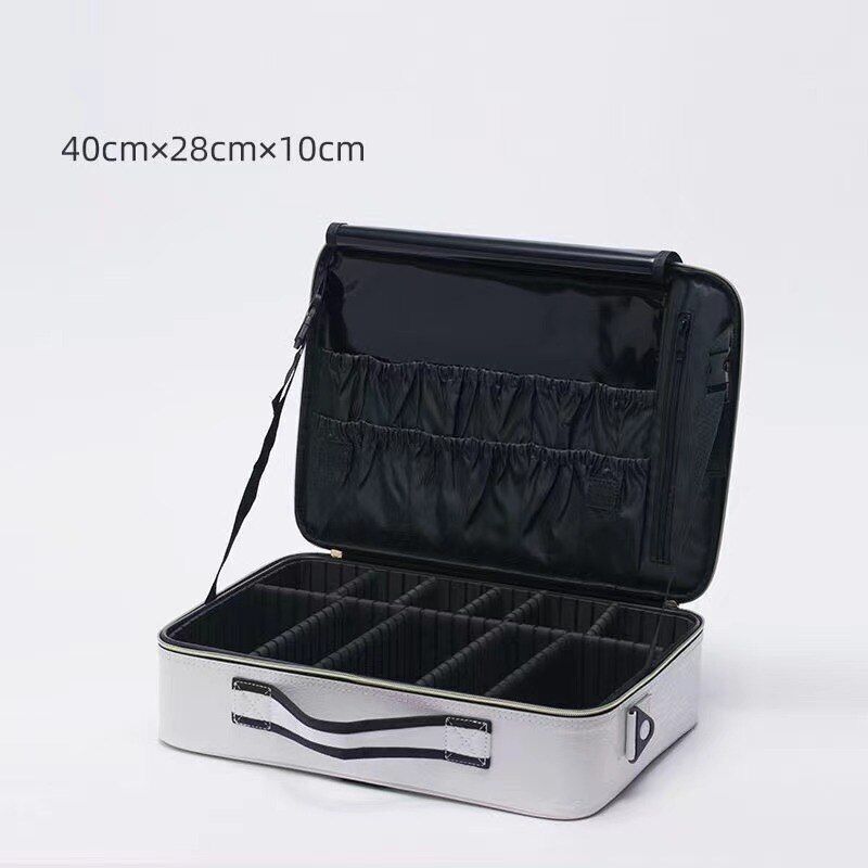 Leather Clapboard Cosmetic Bag Professional Make Up Case Large Traveling Insert
