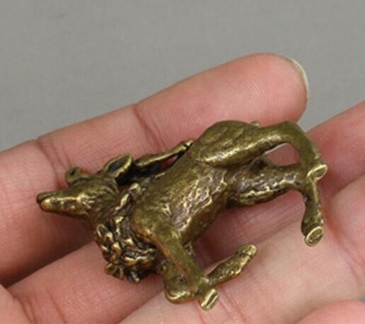 Pure Brass Carved Animal Sika Deer Figurine Tea Pet Ornament Miniature Mini Toy
