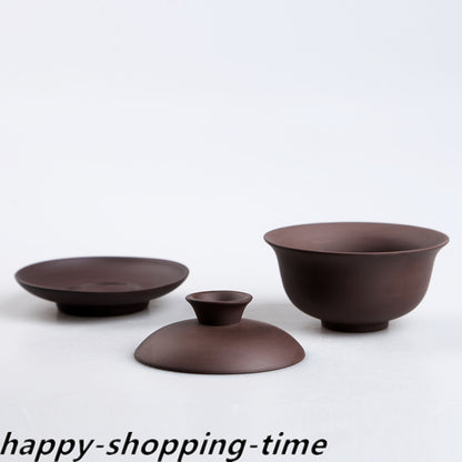 Chinese yixing zisha gaiwan purple grit tureen with cup saucer lid 120ml China