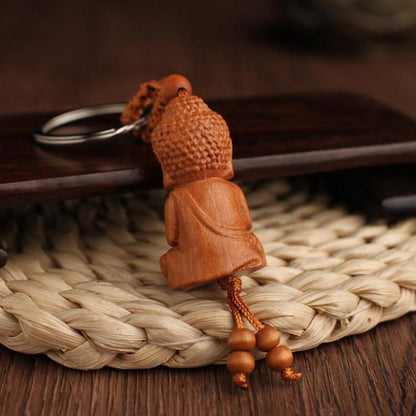 Shakyamuni Peach Wood Keychain Buddha Main Three-dimensional Car Keychain Pendan