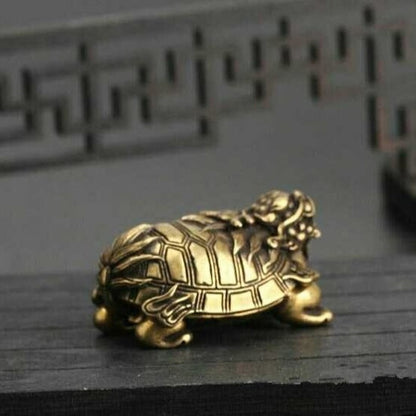 Solid Antique Bronze Chinese Style Dragon Turtle Xuanwu Brass Ornaments