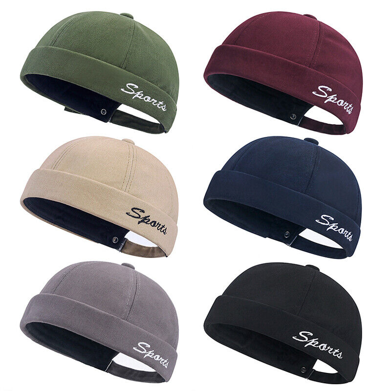 Brimless Docker Cap Hat Skullcap Sailor Rolled Cuff Retro Beanie Hats Adjustable