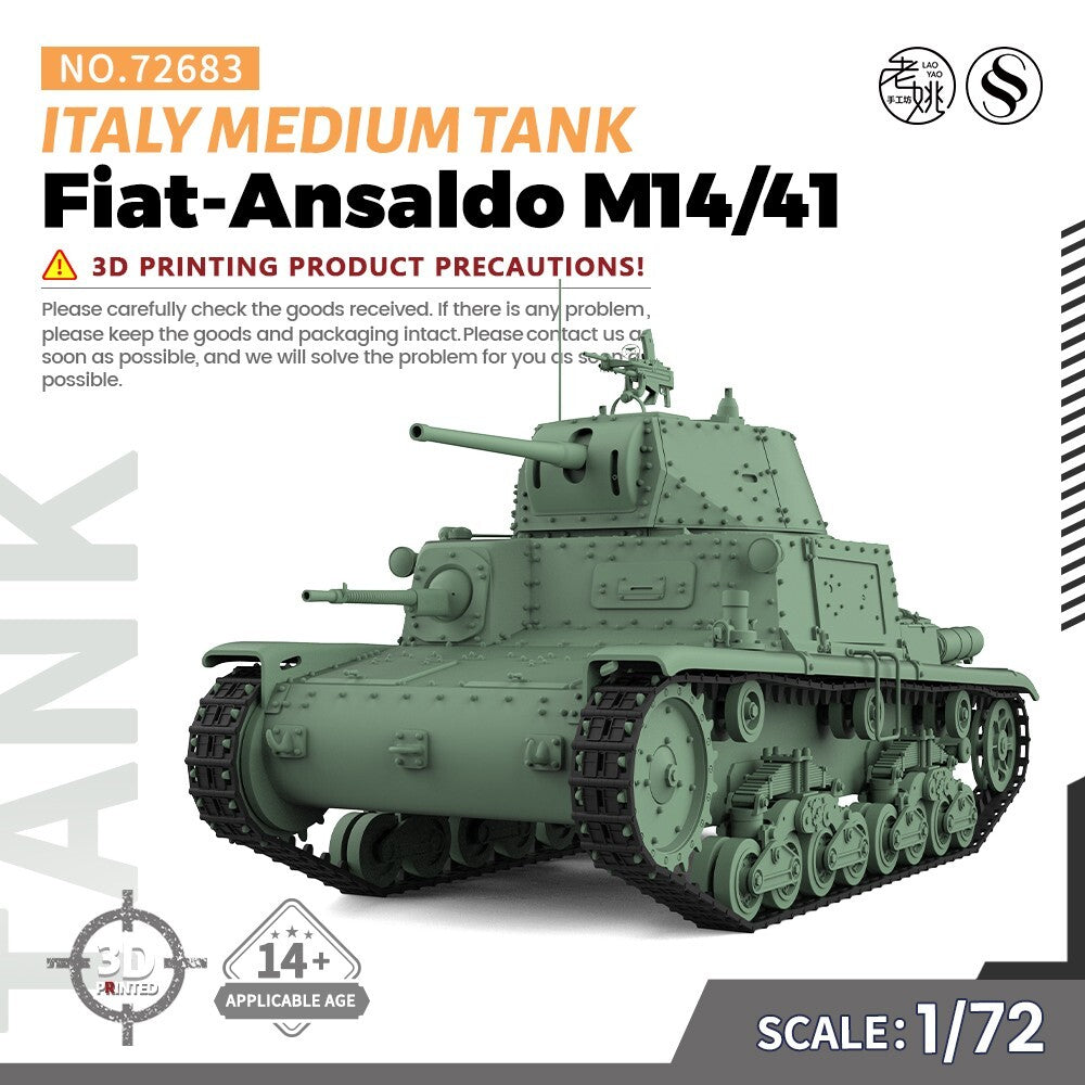 SSMODEL 72683 1/72 25mm Military Model Kit Italy Fiat-Ansaldo M14/41 Medium Tank