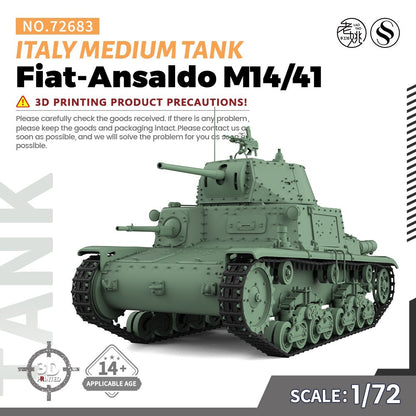 SSMODEL 72683 1/72 25mm Military Model Kit Italy Fiat-Ansaldo M14/41 Medium Tank