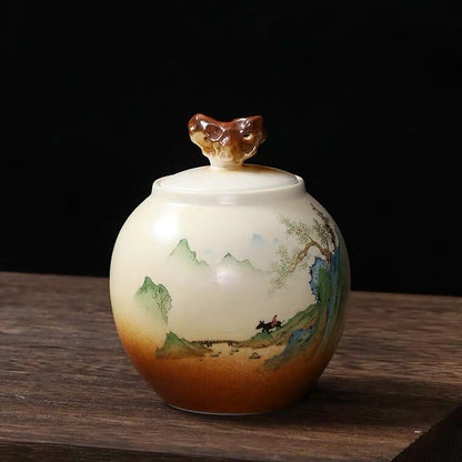 Creative Chinese Ceramic Tea Canister Coffee Jar Puer Tea Sealed Pot Tea Caddy