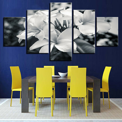 Black And White Flower Plumeria Canvas Prints Painting Wall Art Home Decor 5PCS
