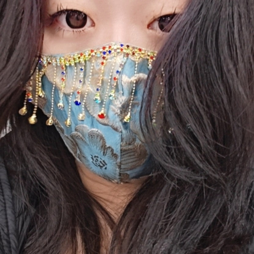 Vintage Ethnic Handmade Rhinestone Tassel Mask Jacquard Breathable Face Cover