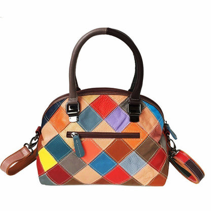 Real Leather Flower Shell Bag Handmade Patchwork Genuine Leather Messenger Shell