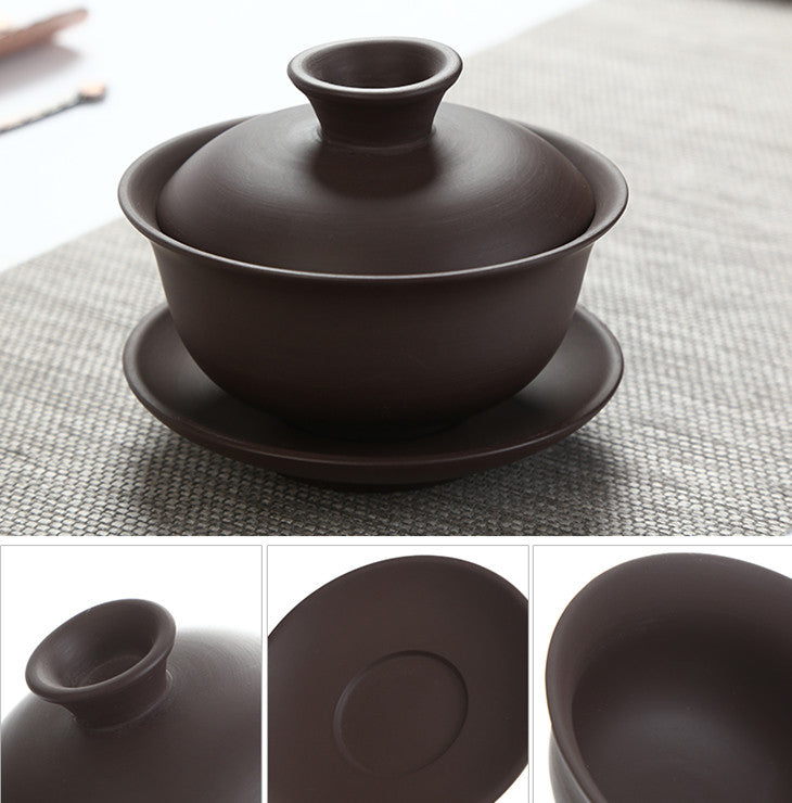 Multi-pattern Yixing Zisha Gaiwan Chinese Purple Clay Tea Bowl Cup Saucer Lid