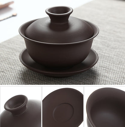 Multi-pattern Yixing Zisha Gaiwan Chinese Purple Clay Tea Bowl Cup Saucer Lid