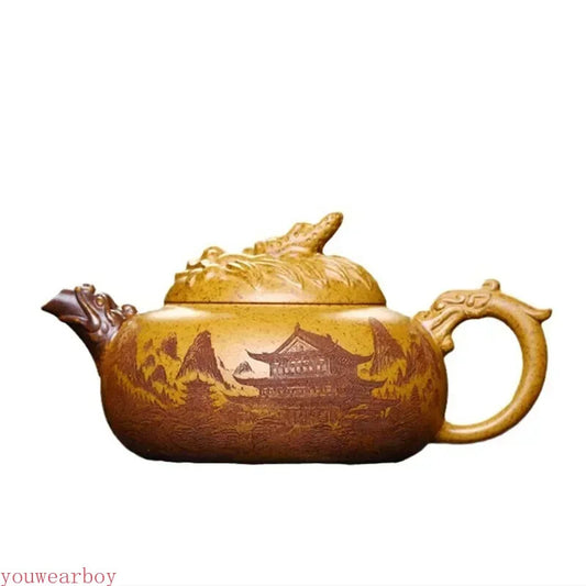 Yixing Purple Clay Teapot Hand Carving Section Mud Kettle Chinese Filter Teapot