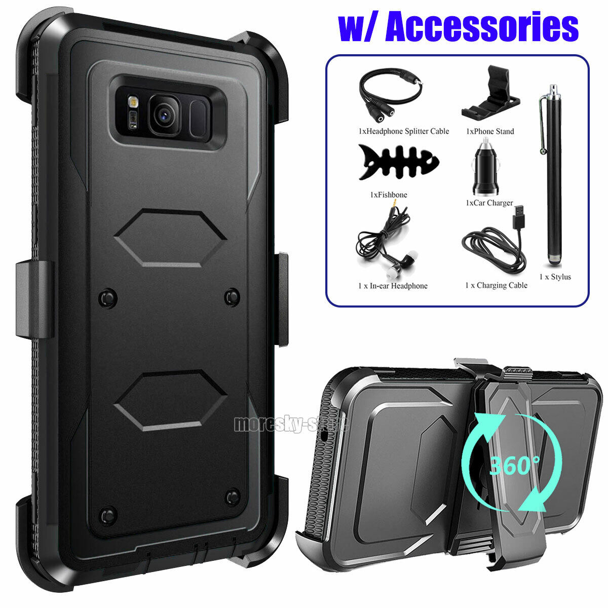 For Samsung Galaxy S8 Plus Rugged Phone Case Cover & Clip Holster + Accessories