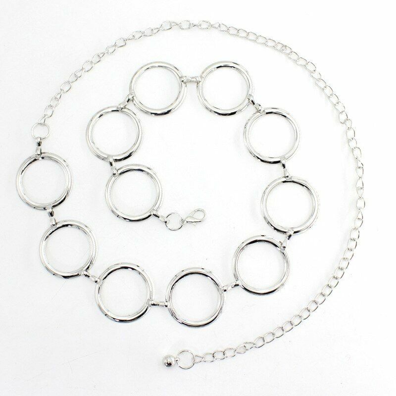 Women Chain Belts Fashion Luxury Metal Rings Dress Decorative Waist Straps 115cm