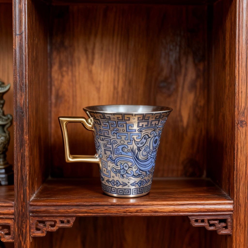 Gilt Silver Bird Ceramic Coffee Cup, 8cm 100ml, Luxury Tea Cup