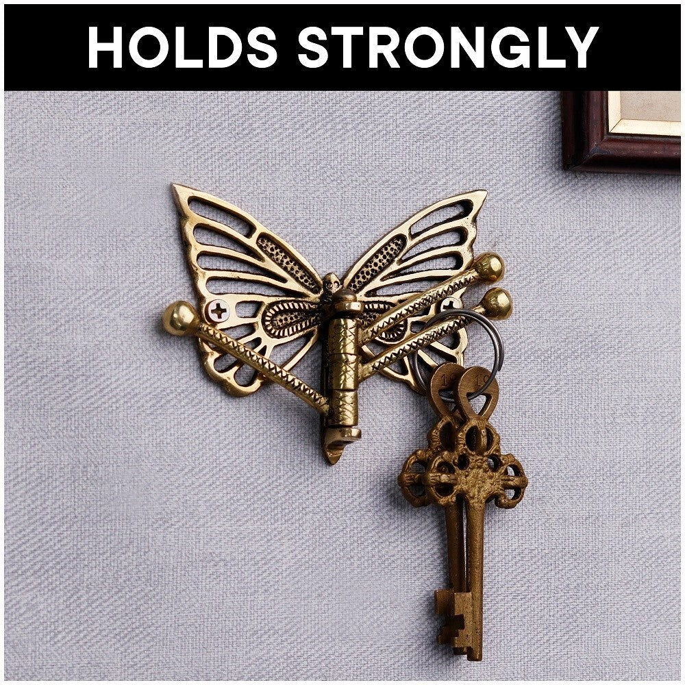 Antique Brass Butterfly Swivel Tri Arm Wall Hook Coat Key Clothes Hat Hanger