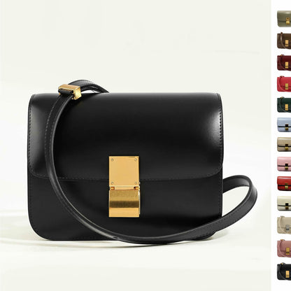 20/24cm Real Leather Small Flap Purse Clutch Box Shoulder Bag Crossbody Handbag