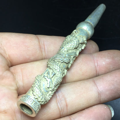 Tibetan Silver copper Dragon Head pipe Smoking Tool Statue Sacred Tobacco rod