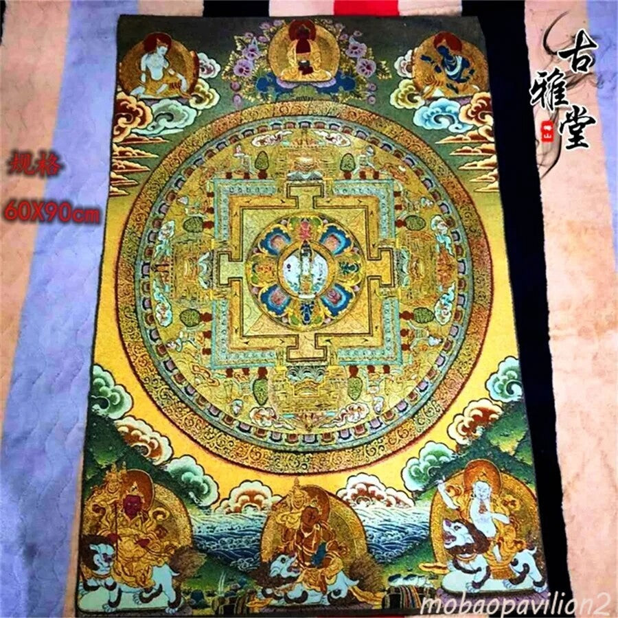 New Buddha Silk Embroidery Nepal Golden Silk Tangka Statue Tancheng Tangka