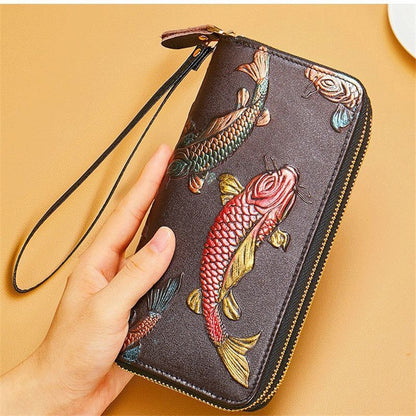 Double Zipper Leather Wallets Purse RFID Large Clutch Money Bags 10*2.5*19.2 CM