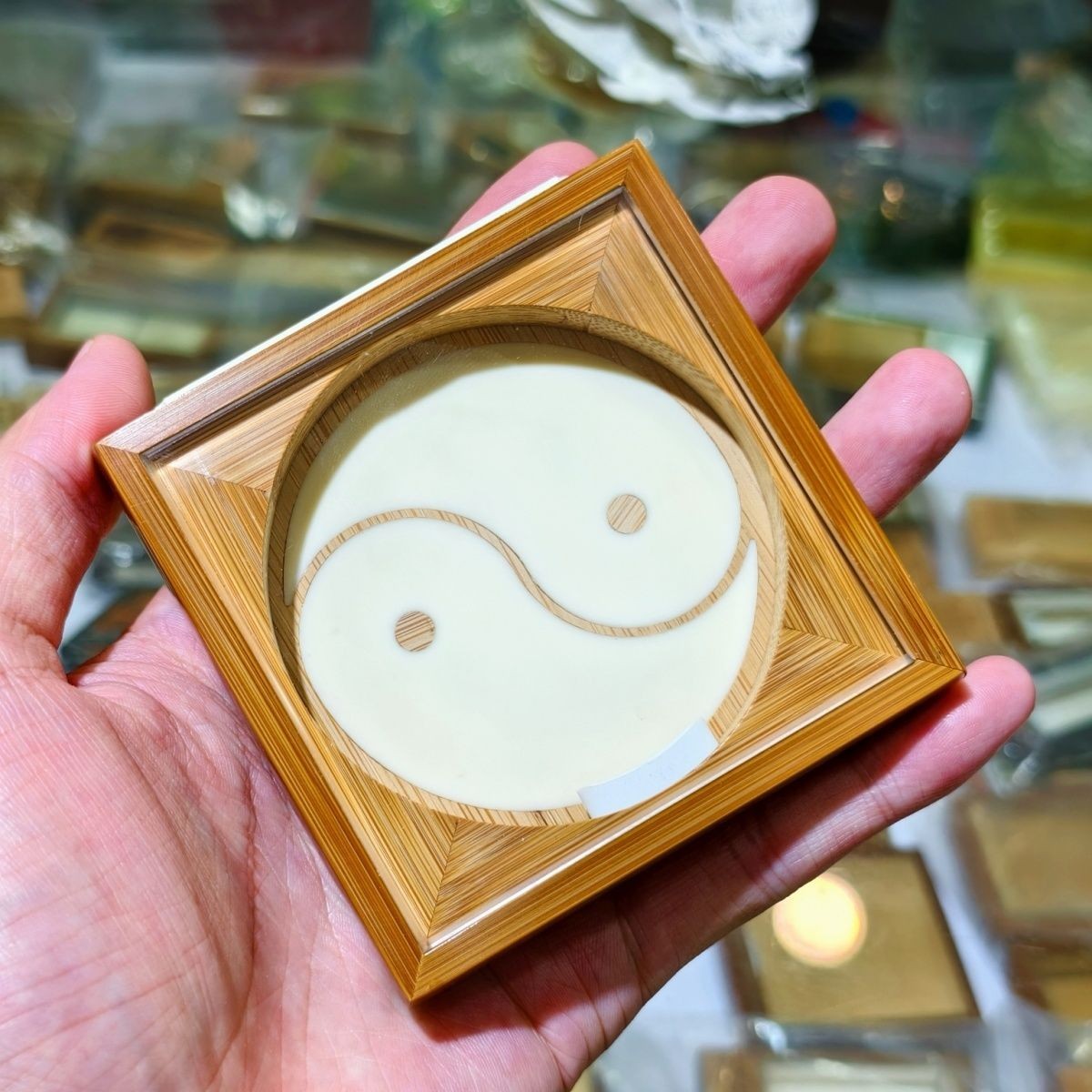Handmade Bamboo Singing Insect Box Yin Yang Double Feeder Case 8.6cm