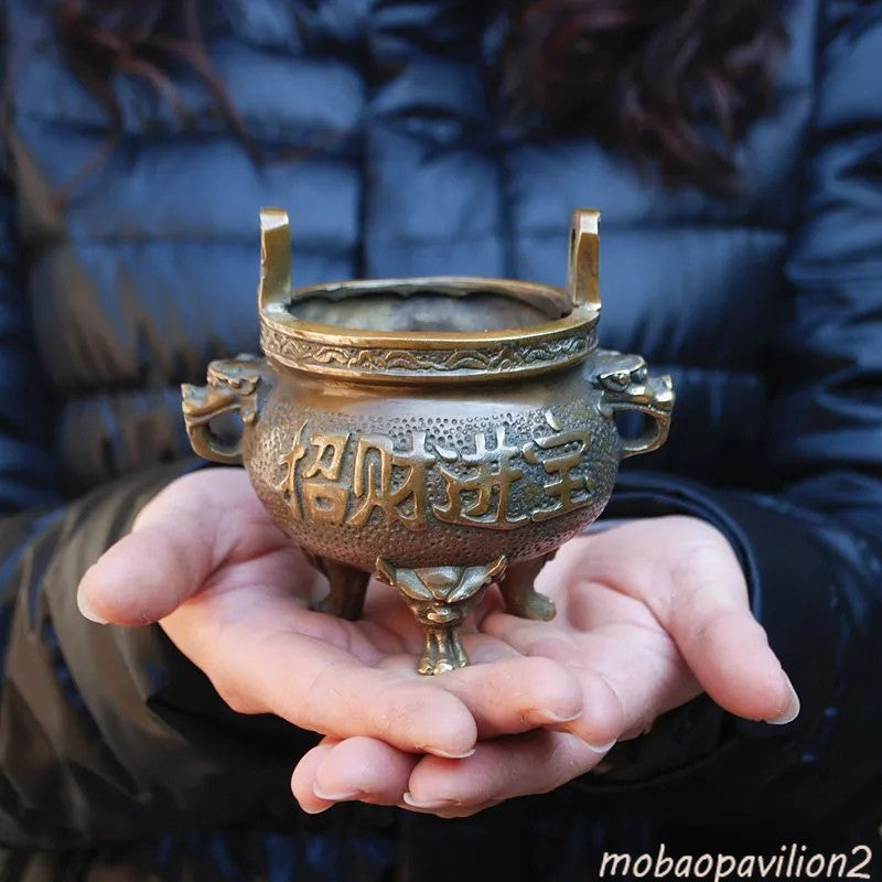 Buddha Worship Copper Felicitous Wish of Making Money Word FU Incense Burner